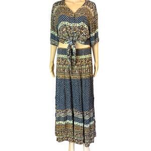 Boho 2 Pc Long Skirt Set Black & Brown Size Large Women’s